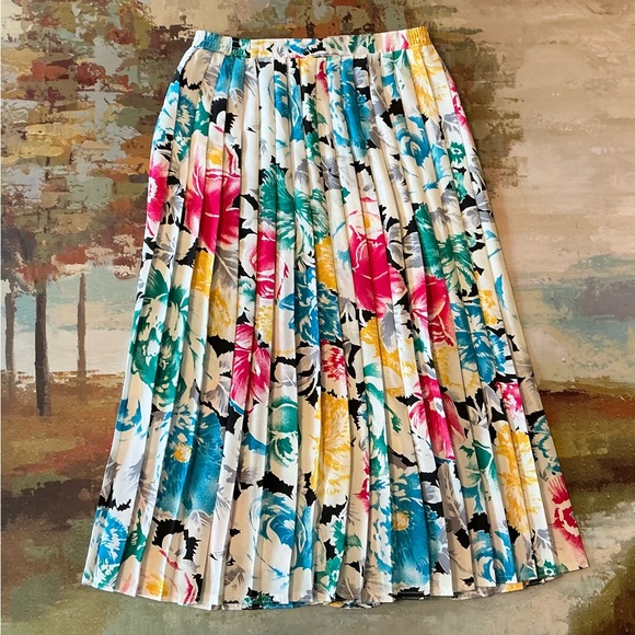 TAN JAY - VIintage Summer Print Pleated Skirt - Picture 1 of 11